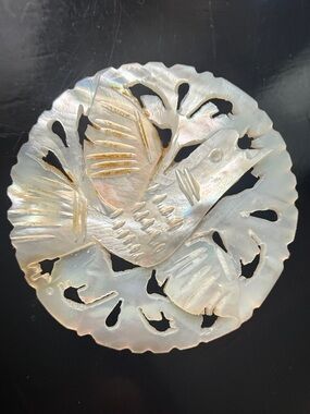 BETHLEHEM Hand Carved Brooch Pin Mother of Pearl Dove of Peace Holy Land Vintage